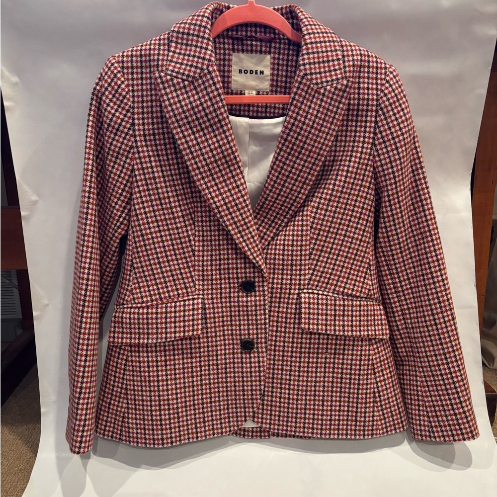 Boden Marylebone Blazer in Berry Drawn Check, NEW